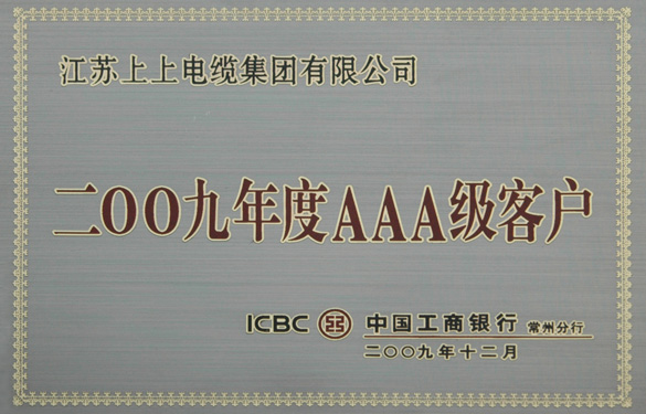 凯时荣获“中国工商银行2009年度AAA级客户”称呼